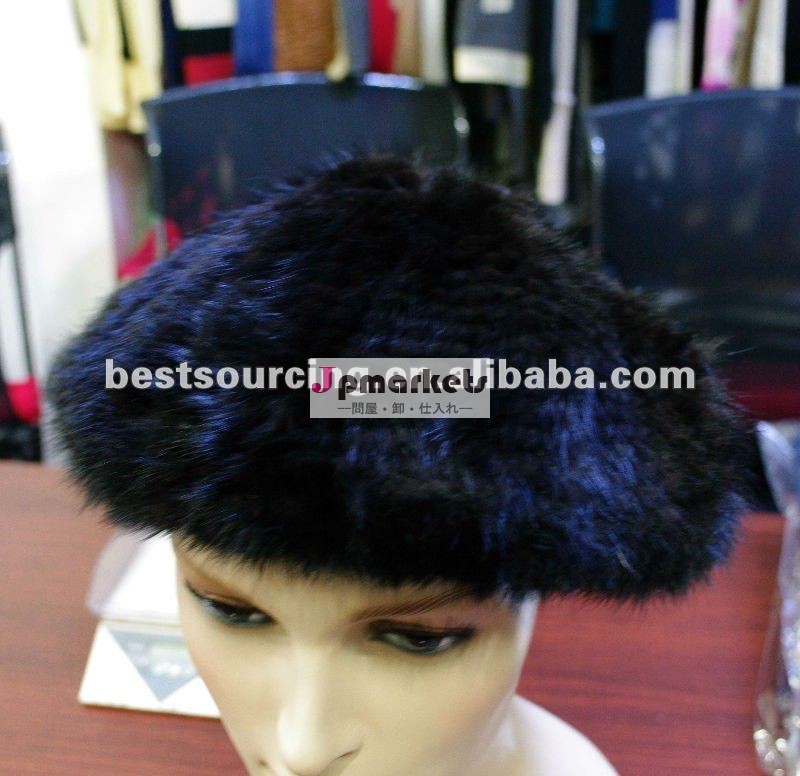 冬の帽子ストライプ本物のミンクの毛皮の帽子ベレー帽を編んだ手の高級ファッションアクセサリーbs-1305男女兼用帽子問屋・仕入れ・卸・卸売り