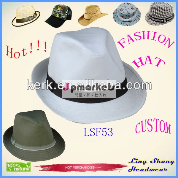 ファッション白いリボンのファブリックわら帽子フェドーラ帽子カウボーイハット、 lsf53問屋・仕入れ・卸・卸売り