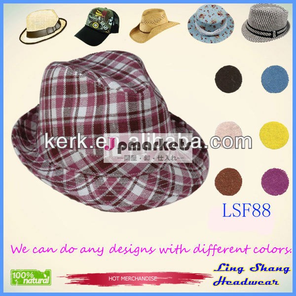 卸売綿のファッションパープルチェックされ/polyester卸売パナマフェドーラ帽、 lsf88問屋・仕入れ・卸・卸売り