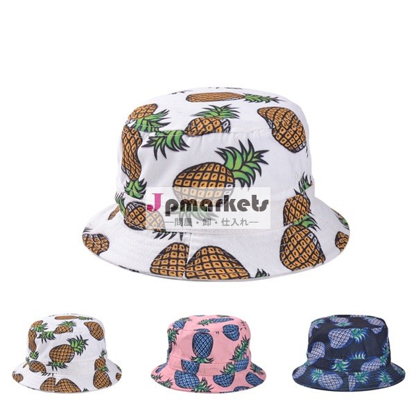 新しいファッション2014年ホワイトパイナップルの素敵な夏の帽子の女性のための印刷されたバケット/女の子問屋・仕入れ・卸・卸売り