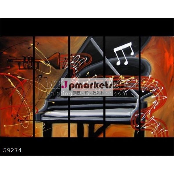 100％手作り5パネル現代の抽象的なピアノ楽器の油絵問屋・仕入れ・卸・卸売り