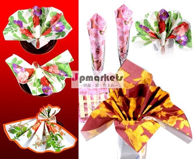 ファッション卸売り2014年ナプキン折り装飾的な色の花の印刷されたティッシュペーパー問屋・仕入れ・卸・卸売り