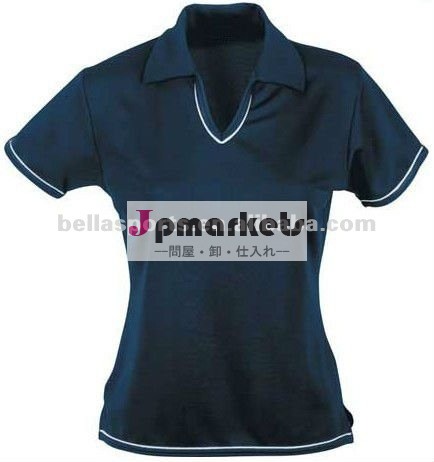 ベストセラー2014年女性高品質の100％ポリエステルvネックのシャツの襟スポーツtシャツ問屋・仕入れ・卸・卸売り