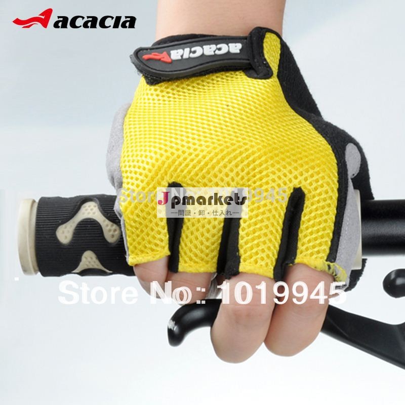 アカシア2014年サイクリング自転車バイクmotocycle冬暖かい手袋ハーフフィンガー青黄黒赤03746防風手袋問屋・仕入れ・卸・卸売り
