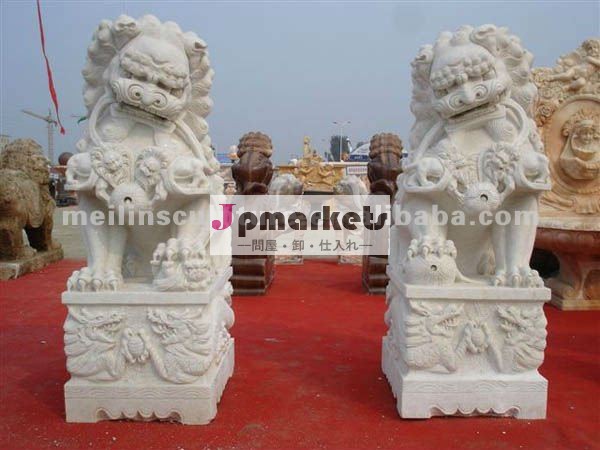 市場性のある白大理石彫刻が施されたライオン像問屋・仕入れ・卸・卸売り