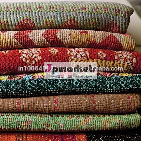 品質インドのヴィンテージkanthaのキルト純粋な綿はリバーシブルキルトkanthaのキルト/毛布/ベッドカバーを投げる問屋・仕入れ・卸・卸売り