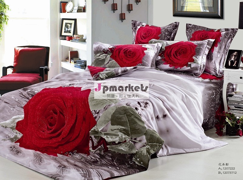 中国全体の販売複数の大きさと赤設計バラの3d寝具セット問屋・仕入れ・卸・卸売り