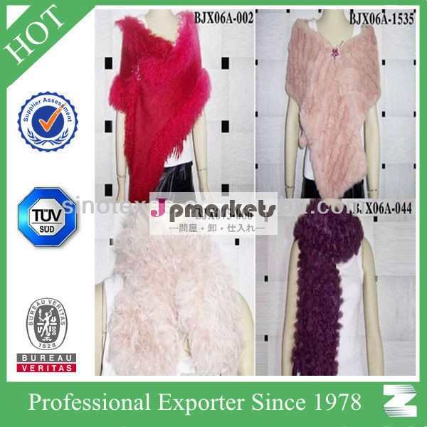 良いデザイン100％女性のミンクの毛皮のスカーフショールウサギ赤い縞毛皮付きケープ問屋・仕入れ・卸・卸売り