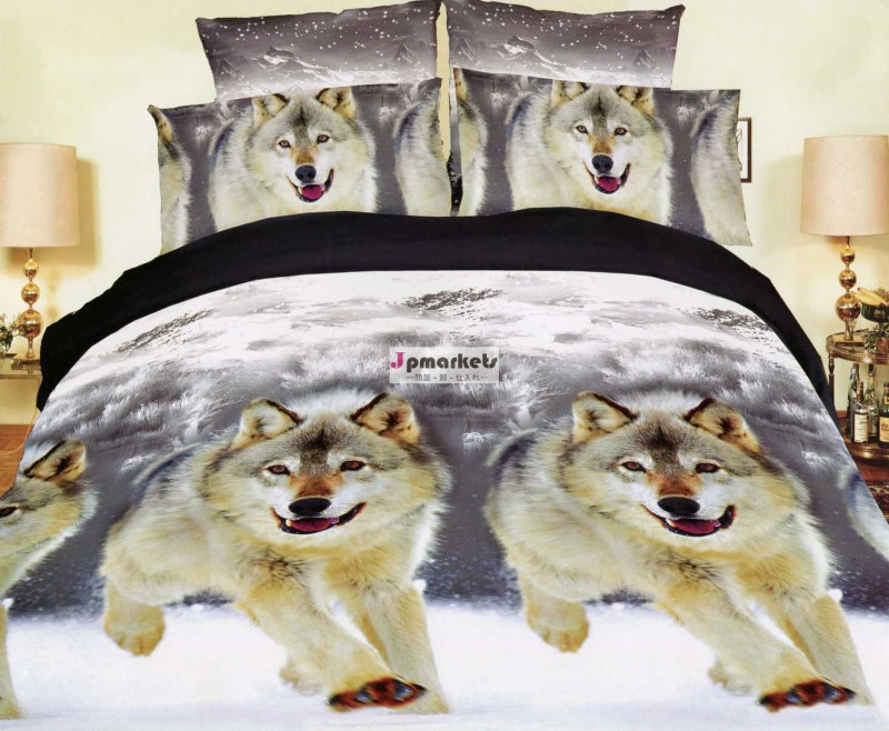 新しいファッションマイクロファイバー2014年3dオオカミの印刷された寝具セットポリエステル100％問屋・仕入れ・卸・卸売り