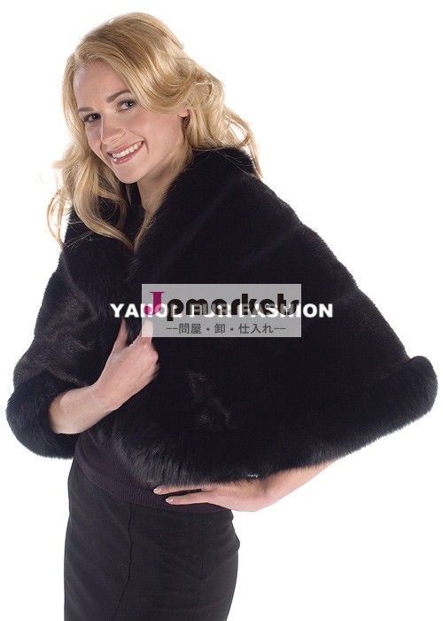 女性ファッション黒14039レックスウサギの毛皮のショール問屋・仕入れ・卸・卸売り