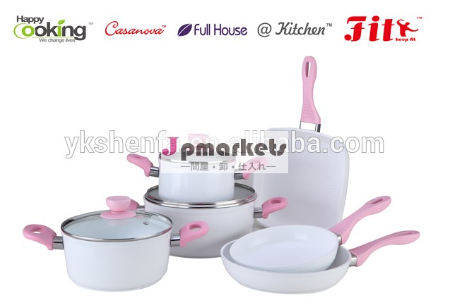 ピンクの色9個アルミノン- スティック調理器具セット問屋・仕入れ・卸・卸売り
