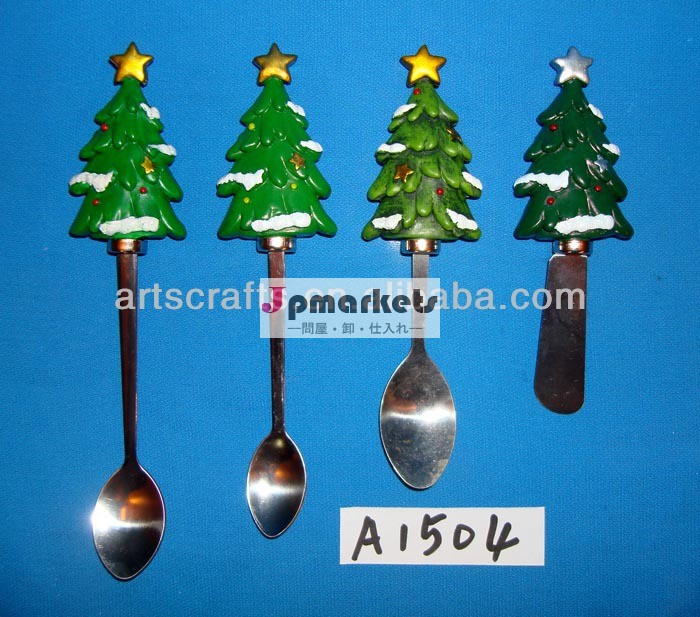 スープ用のスプーン付き樹脂のクリスマスツリー状のハンドル問屋・仕入れ・卸・卸売り