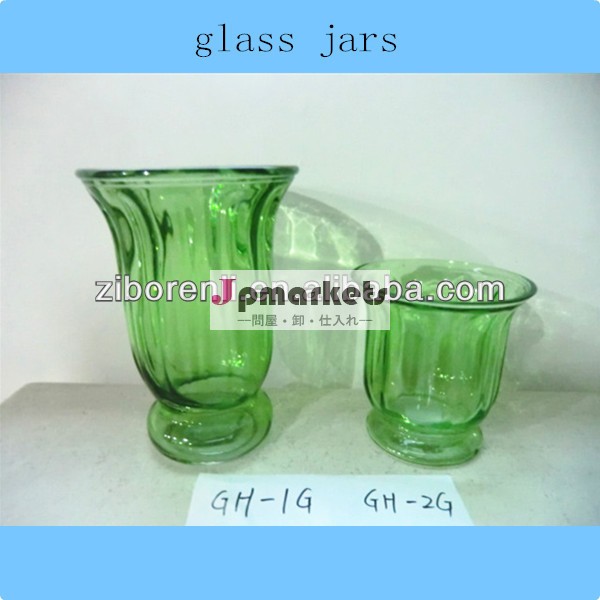 透明な緑色ハリケーン台座形状フレア安い卸売ヴィンテージスレッド化されたガラスの瓶問屋・仕入れ・卸・卸売り
