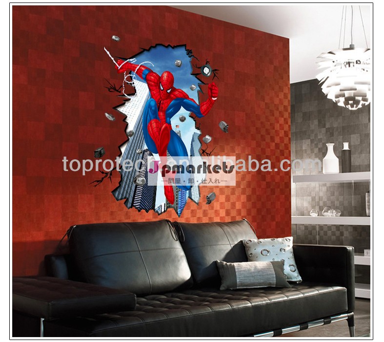 取り外し可能な3dスパイダーマンには、 驚くべき効果シーンクモ- 男ホームルームのビニールの壁のアートステッカー製の飾り装飾問屋・仕入れ・卸・卸売り