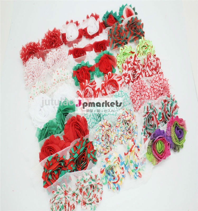 花シフォンぼろぼろのシックなクリスマス/みすぼらしいバラトリム/愛国的なシフォンぼろぼろの花が- 装飾的なクリスマスの花問屋・仕入れ・卸・卸売り