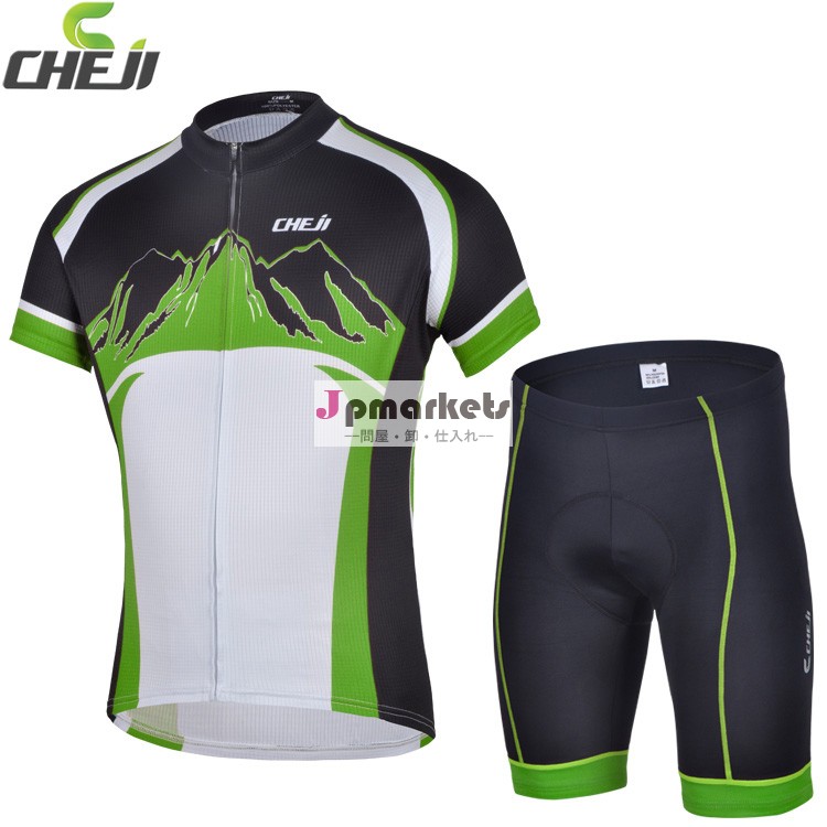 良い品質2014年chejiサイクリング服半袖ジャージ卸売ショーツセット男性用ライディングウェアcj-bt-039s緑の色-サイクリングウェア問屋・仕入れ・卸・卸売り