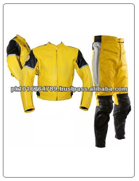 黄色の革のバイクスーツ、 本物の牛革、 カスタムメイド-バイクウェア問屋・仕入れ・卸・卸売り