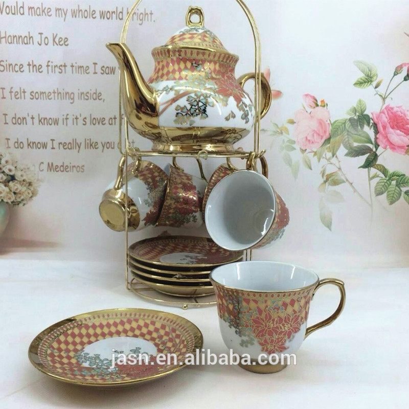 工場出荷時の価格13個磁器ゴールドメッキお茶セット-コーヒーセット、ティーセット問屋・仕入れ・卸・卸売り