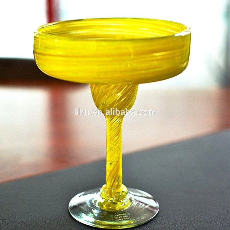マルガリータメキシコ古代人黄色の濃厚なオープンリム口吹きワイングラス-グラス問屋・仕入れ・卸・卸売り