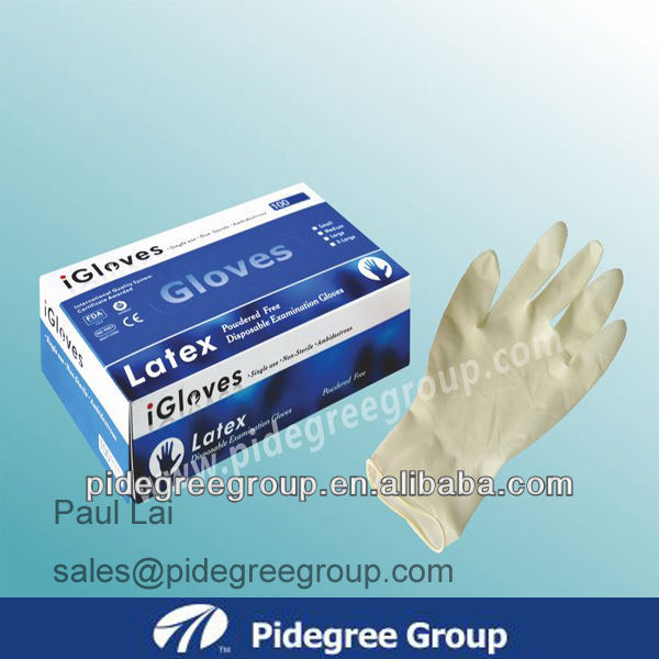 ce、 fdaの承認非滅菌医療用使い捨てラテックスマレーシアにおける粉体の手袋-注入及び穿刺の器械問屋・仕入れ・卸・卸売り