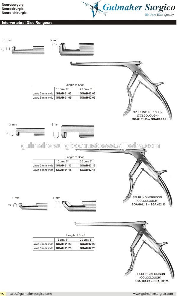 Spurling- kerrison骨鉗子、 15センチメートルシャフト、 ジョー3mm幅の広い-神経外科の器械問屋・仕入れ・卸・卸売り