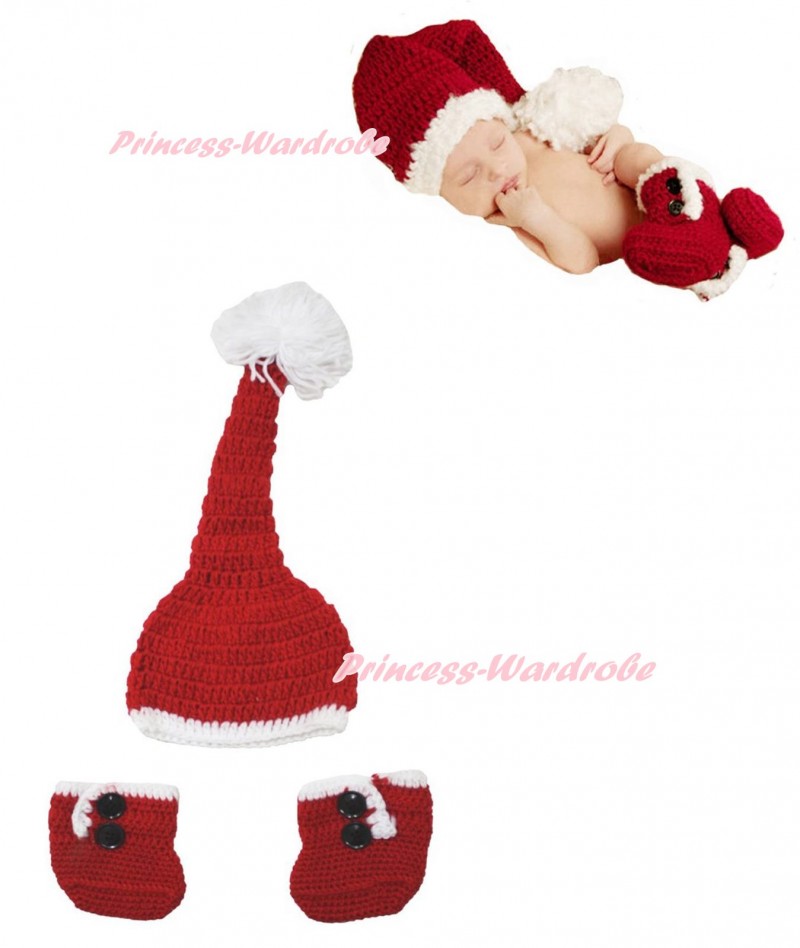 サンタクロースクリスマスパーティーかぎ針編みの帽子の靴生まれたばかりの赤ちゃん衣装nb-6mpp0026写真プロップ-その他コスチューム問屋・仕入れ・卸・卸売り