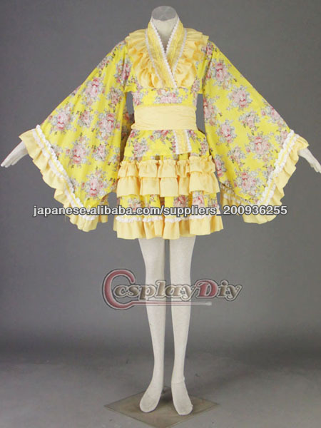 ☆黄色の花柄の着物女の子用のドレスロリータ☆-アニメコスチューム問屋・仕入れ・卸・卸売り