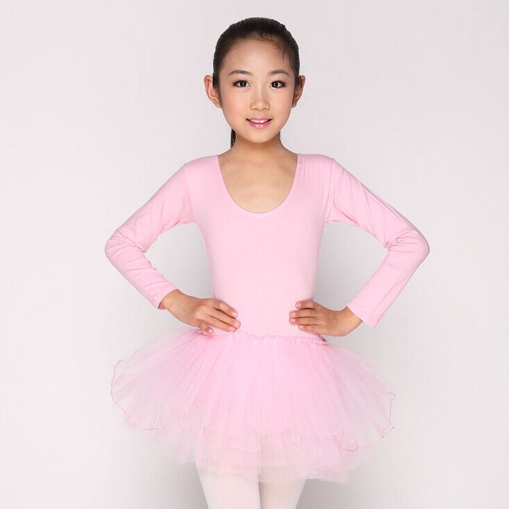 子供ピンクの基本的なバブルスカートチュチュドレスの子供たちの長い袖のレースの衣装の女の子を練習バレエダンスドレスシフォン-作業着問屋・仕入れ・卸・卸売り