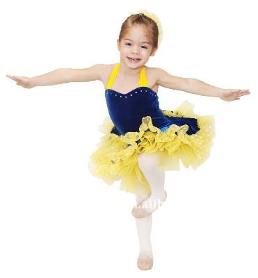 女の子の黄紺レオタードダンスバレエ衣装スカート衣装エキゾチックなダンスウェア-作業着問屋・仕入れ・卸・卸売り