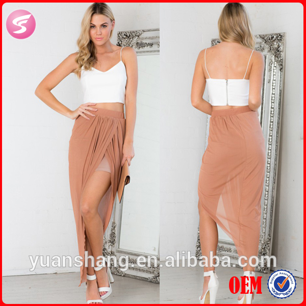 最新の赤面2015assymmetric柄スカロングマキシスカート女性のための-プラスサイズドレス、スカート問屋・仕入れ・卸・卸売り