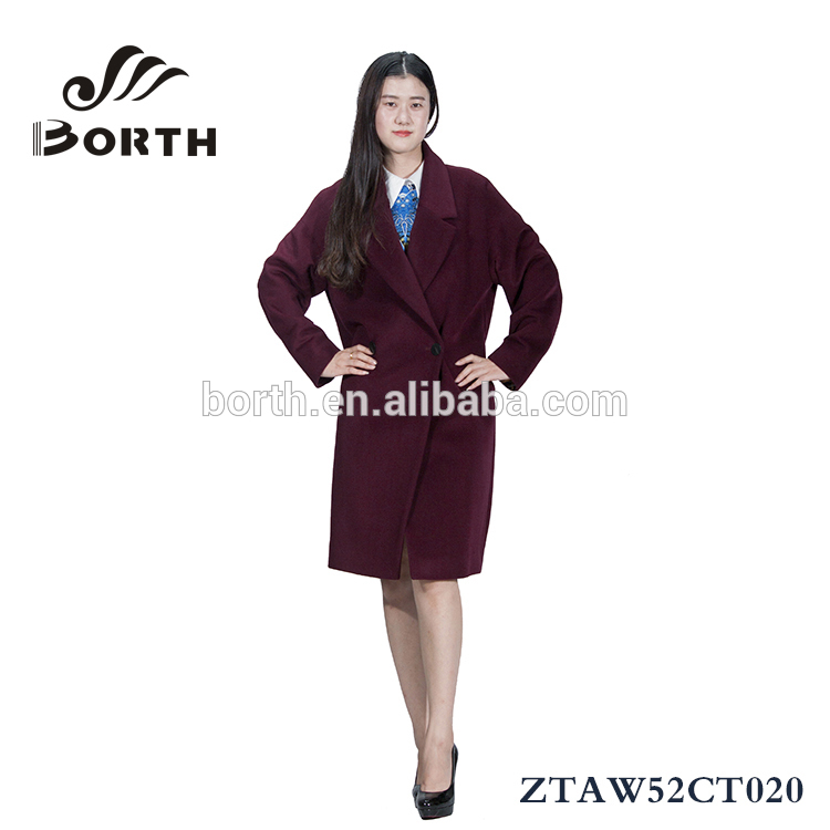 Borthの( r) 暗赤色ウールカシミヤファッション女性のための冬のオーバーコート-コート問屋・仕入れ・卸・卸売り