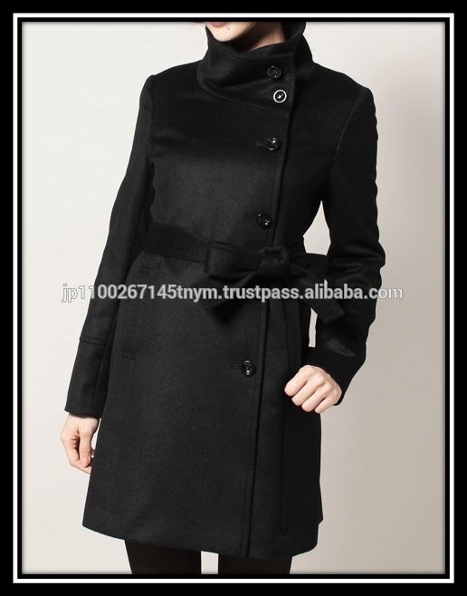 カシミア100％黒の冬のコートを持つ女性のためのスタイリッシュデザイン-コート問屋・仕入れ・卸・卸売り