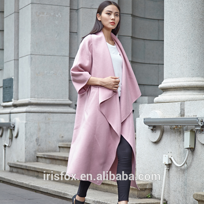 バラ色のピンクmidi冬カシミヤ女性のためのプラスのサイズのウールコート付きトレンチコート大きな袖口-コート問屋・仕入れ・卸・卸売り