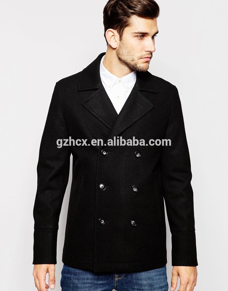 メンズ黒ウールpeacoat-コート問屋・仕入れ・卸・卸売り