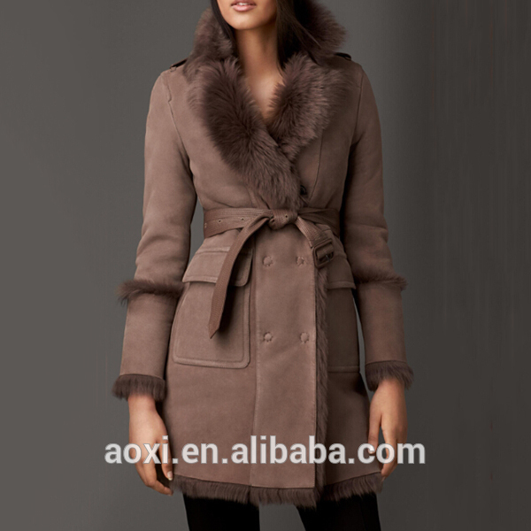卸売新しいファッションスタイルベルトブラウン長い女性の冬の毛皮のコート-コート問屋・仕入れ・卸・卸売り