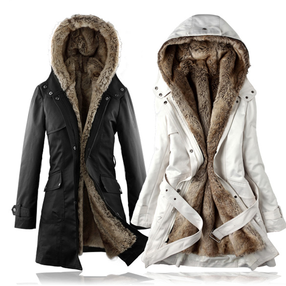 レディース女性ののどの毛皮の冬暖かいパーカーコートのライニング毛皮ロングコートジャケット3450サーマルパーカー綿の服-コート問屋・仕入れ・卸・卸売り