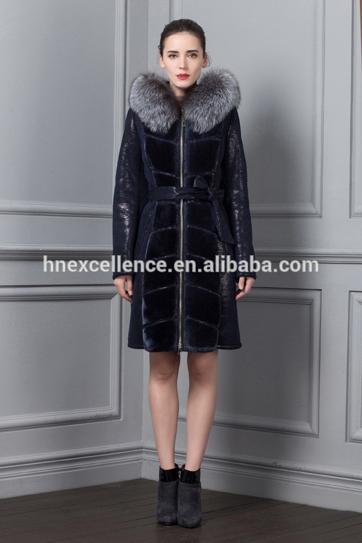 冬のロシア2015新しいスタイル濃い青女のpuコートベルト付き-コート問屋・仕入れ・卸・卸売り