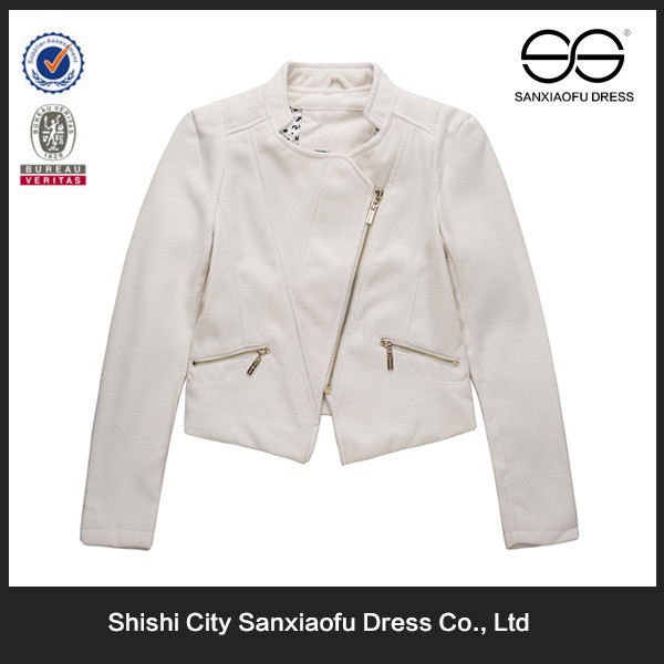 ウールコート卸売2015新しいレディースファッション白のボンバージャケットジッパー-ジャケット問屋・仕入れ・卸・卸売り