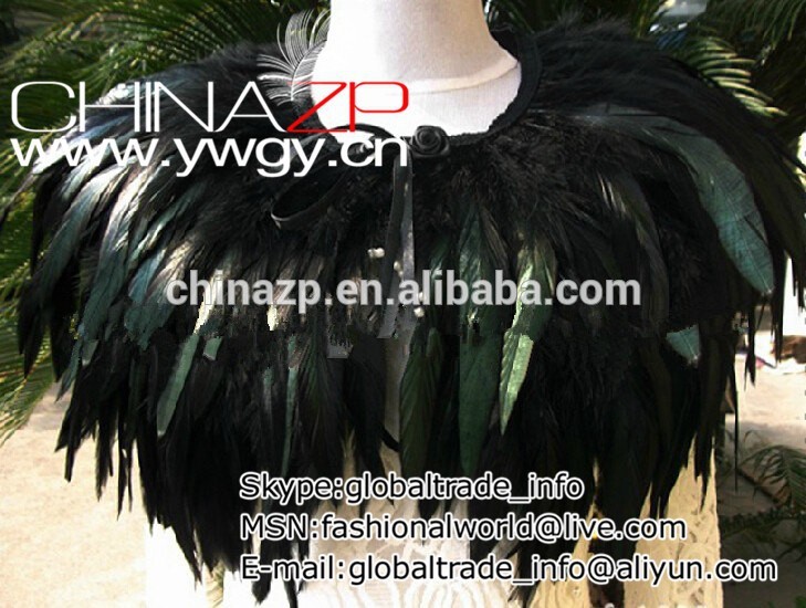 手作りの2層aa品質黒い雄鶏coqueの羽の襟岬肩をすくめる-コート問屋・仕入れ・卸・卸売り