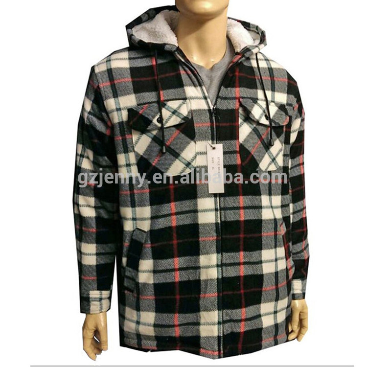 ファッション格子縞のジャケット、 装飾的な耐久性のあるポケットフリースフード付きzip冬の男のジャケット-ジャケット問屋・仕入れ・卸・卸売り
