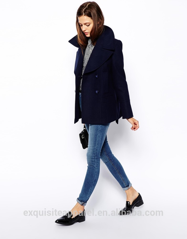 現代のファッション女性の高品質のウールコートピーコートブラックカラーロングスリーブファッション冬のジャケットの女性のための-ジャケット問屋・仕入れ・卸・卸売り
