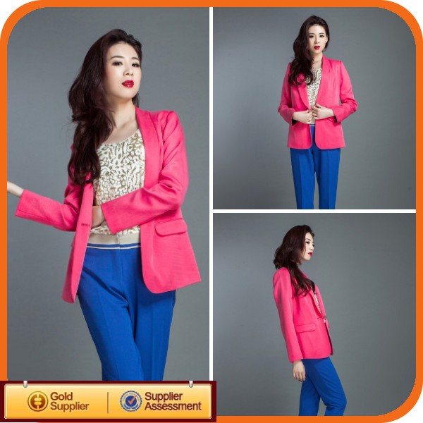 韓国カジュアル2014年綿プレーンピンクのファッション女性の美しいジャケット-ジャケット問屋・仕入れ・卸・卸売り
