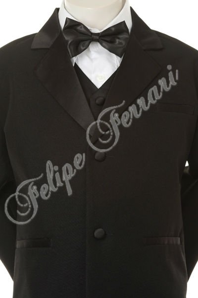 BY010 Black Children Boy Junior Formal wear Wedding Party Polyester Satin 5pc Suit Tuxedo 8 10 12 14-スーツ、タキシード問屋・仕入れ・卸・卸売り