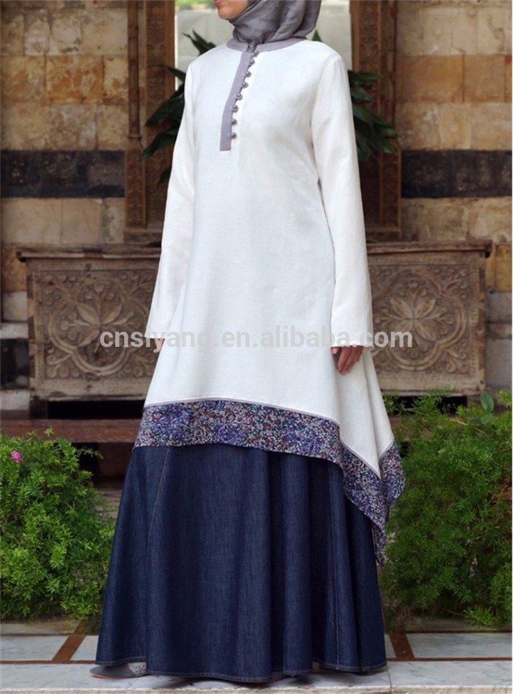 女性の長い袖イスラム教の衣類2015a- ラインリネンsya15313イスラム教徒のチュニック-プラスサイズシャツ、ブラウス問屋・仕入れ・卸・卸売り