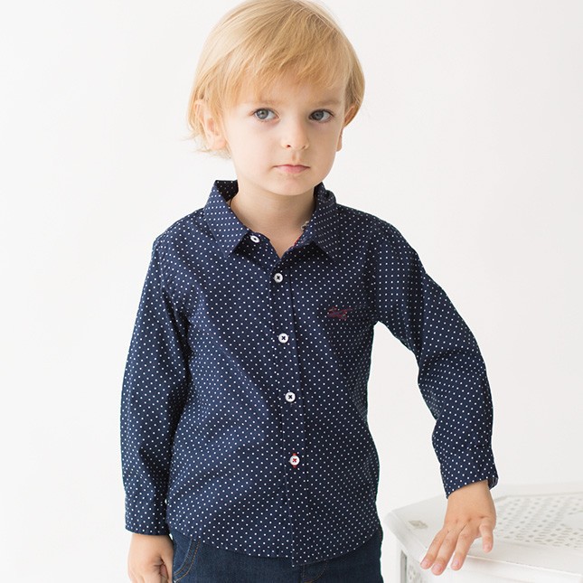 最新の2016長袖綿100％ポルカドット幼児のシャツの男の子のトップス-ベビーシャツ、トップス問屋・仕入れ・卸・卸売り