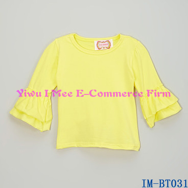 工場卸売赤ちゃん女の子ニット綿プレーン長袖黄色im-bt031ダブルフリル付きトップス-プラスサイズシャツ、ブラウス問屋・仕入れ・卸・卸売り