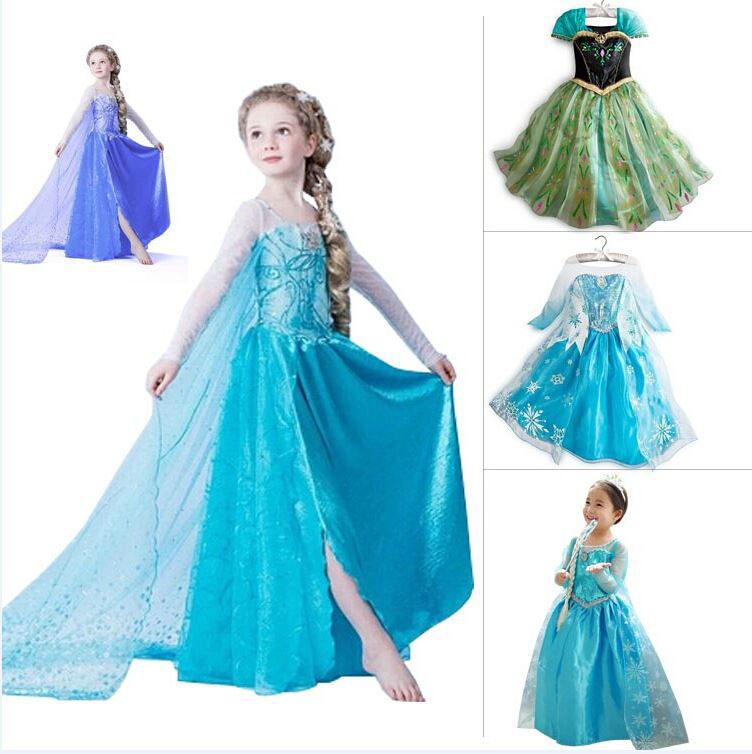 ホットな新冷凍2015ドレスベビー・子供の女の子のサマードレス冷凍パーティのエルザvestidosドmeninaprintprincessドレス-プラスサイズドレス、スカート問屋・仕入れ・卸・卸売り