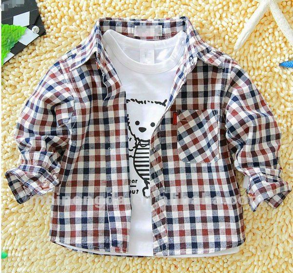 子供のための格子縞の綿ワイシャツ-ベビーシャツ、トップス問屋・仕入れ・卸・卸売り