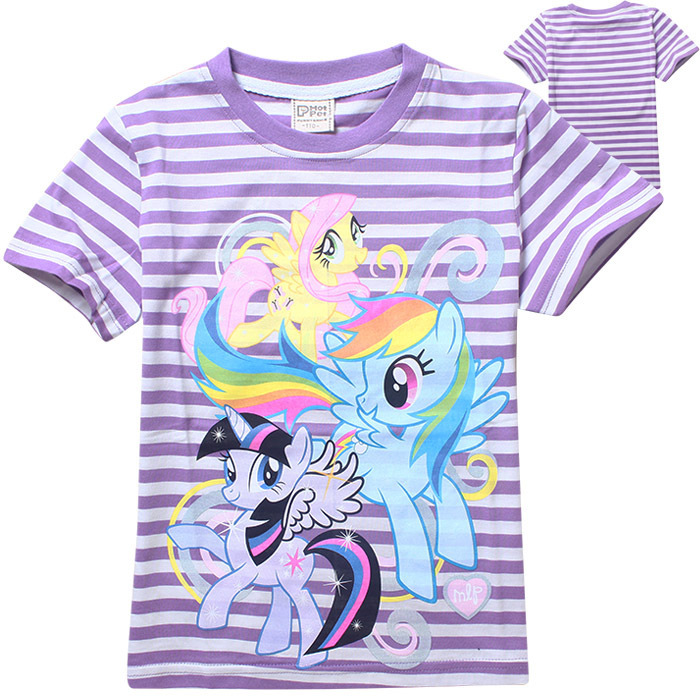 送料無料! 新しい女の子2015夏のt- シャツ私のポニー女子の縞模様の綿のt- シャツ3月9日年-ベビーシャツ、トップス問屋・仕入れ・卸・卸売り