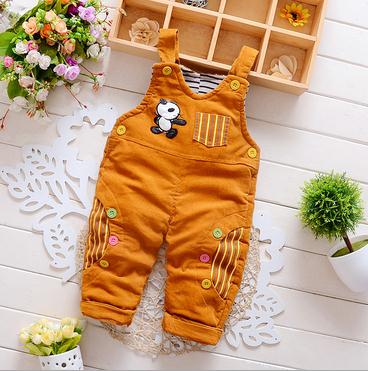 最新の冬のファッション韓国の子供のオーバーオール漫画パンダストライプパンツ男の子用ワンピースキッズジャンプスーツ-ベビーズボン、半ズボン問屋・仕入れ・卸・卸売り